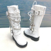 SHM074WHE MSD DOC 1/4 Bjd Doll Shoes Cross & Chain Boots White